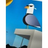 Affiche fine-art la mouette sur la Villa Noailles : détail du papier gaufré 100% coton avec encres pigmentaires